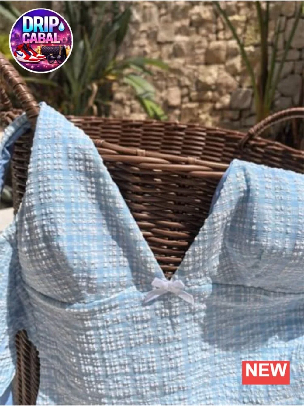 Gingham Halter V Neck Tankini Set with Thong Bottom Swimwear